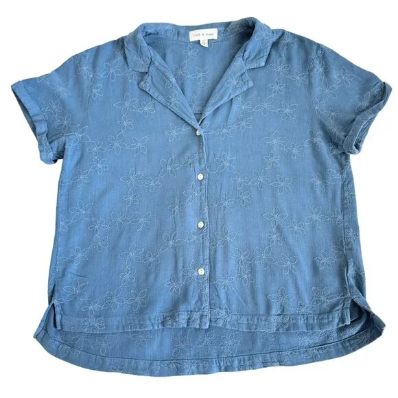 Cloth & Stone Embroidered Chambray Button Front Camp Shirt Rayon Linen Size M - Picture 4 of 9